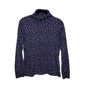 Vintage CURRANTS by Jeri-Jo Black Granny Floral Print Lightweight Turtleneck Top